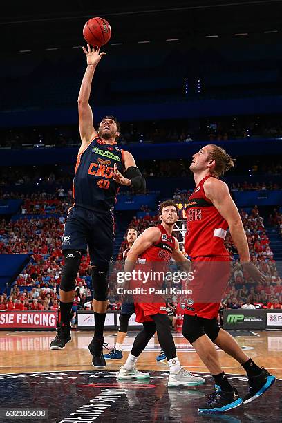 Alex Loughton of the Taipans puts a shot up during the round 16 NBL match between the Perth Wildcats and the Cairns Taipans at Perth Arena on January...