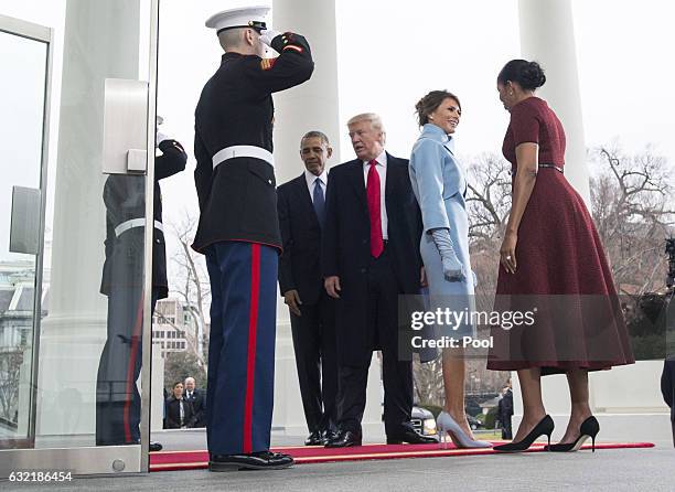 President Barack Obama and First Lady Michelle Obama welcome President-elect Donald Trump and his wife Melania Trump to the White House prior to the...