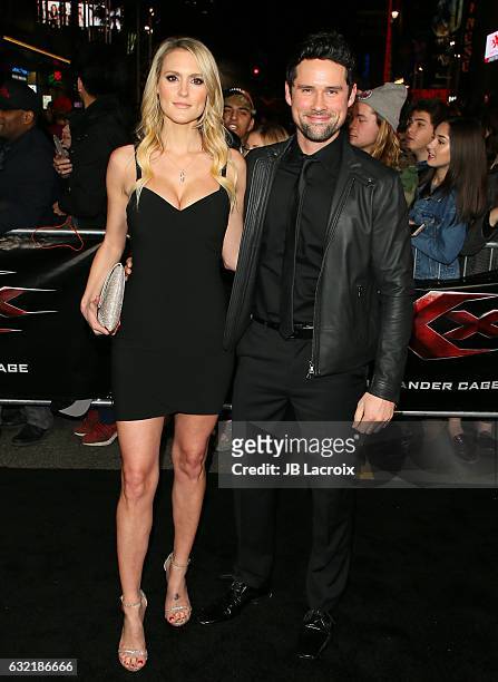 Ben Hollingsworth and Nila Myers attend the premiere of Paramount Pictures' 'xXx: Return Of Xander Cage' on January 19, 2017 in Los Angeles,...