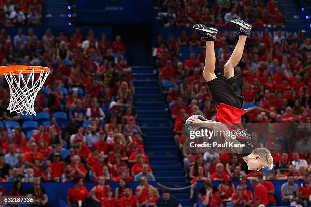 The Wildcats Dunk Team perform during the round 16 NBL match between the Perth Wildcats and the Cairns Taipans at Perth Arena on January 20, 2017 in...