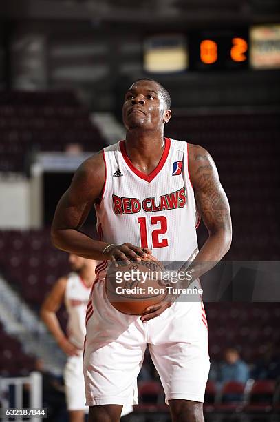 Jalen Jones of the Maine Red Claws at the free throw line during the game against the Canton Charge as part of 2017 NBA D-League Showcase at the...