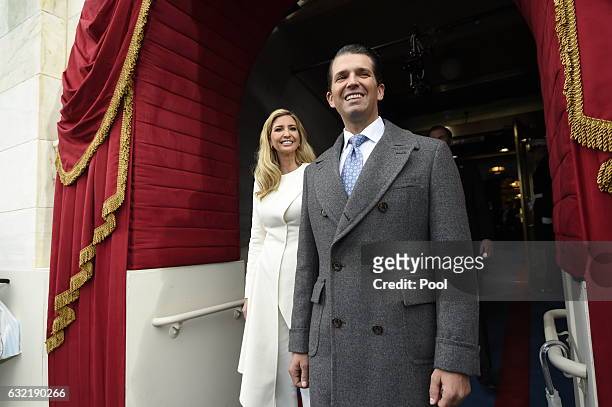Donald Trump, Jr., and Ivanka Trump arrive for the Presidential Inauguration of their father Donald Trump at the US Capitol on January 20, 2017 in...