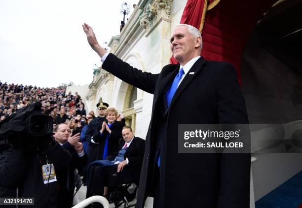 Vice President-elect Mike Pence arrives for the Presidential Inauguration of Donald Trump at the US Capitol in Washington, DC, on January 20, 2017.