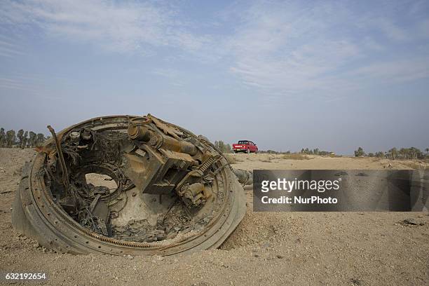 The wrecks of vehicles of the Group of ISIS Forces in Fallujah in Anbar, Iraq on 19 January 2017