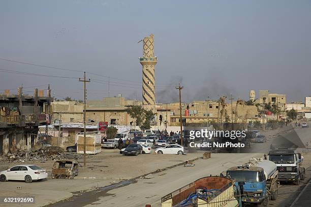 Severely damaged street in the city of Fallujah, that was recaptured from the Islamic State group nearly six months ago, in Iraq's western Anbar...