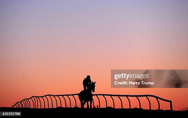 Runners make their way down to the start for the Bet 10 Get 30 at 188Bet Handicap Chase at Chepstow Racecourse on January 20, 2017 in Chepstow, Wales.