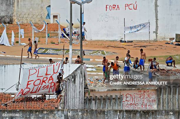 Day after the battle, inmates remain armed and out of control in the Alcacuz Penitentiary Center near Natal in Rio Grande do Norte, Brazil on January...