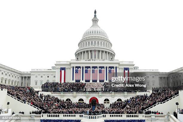 Vice President Mike Pence takes the oath of office from Supreme Court Justice Clarence Thomas on the West Front of the U.S. Capitol on January 20,...