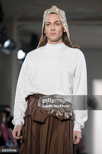 Riccardo Simonetti runs the runway at the Sadak Show during the Mercedes-Benz Fashion Week Berlin A/W 2017 at Kaufhaus Jandorf in Berlin, Germany on...