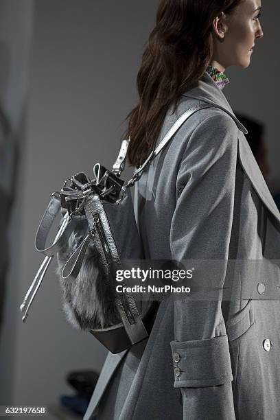 Model runs the runway at the Riani show during the Mercedes-Benz Fashion Week Berlin A/W 2017 at Kaufhaus Jandorf in Berlin, Germany on January 17,...