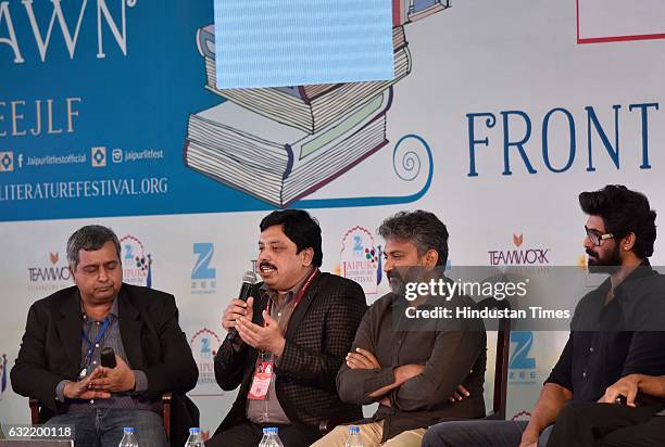 Anand Neelankantan , S. S. Rajmouli and Rana Daggubati during the 'Baahubali' session at the Jaipur Literature Fest 2017 on January 20, 2017 in...