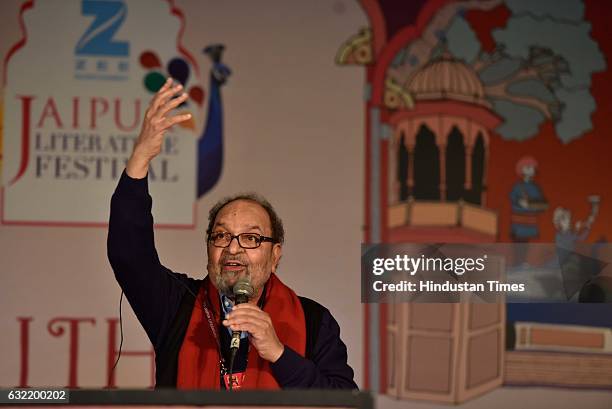 Saeed Naqvi speaks at 'Across the Rivers: Ganga Jamuni Tehzeeb' session at the Jaipur Literature Fest 2017 on January 20, 2017 in Jaipur, India.