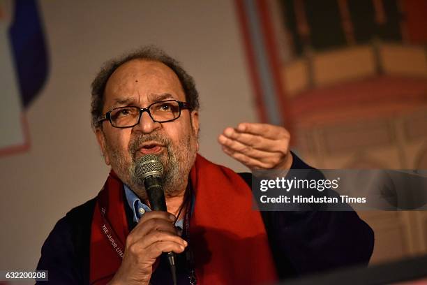 Saeed Naqvi speaks at 'Across the Rivers: Ganga Jamuni Tehzeeb' session at the Jaipur Literature Fest 2017 on January 20, 2017 in Jaipur, India.