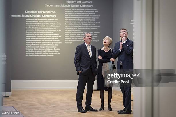 Matthias Platzeck, Friede Springer and Guenther Jauch attend the official opening of the Barberini Museum on January 20, 2017 in Potsdam, Germany....