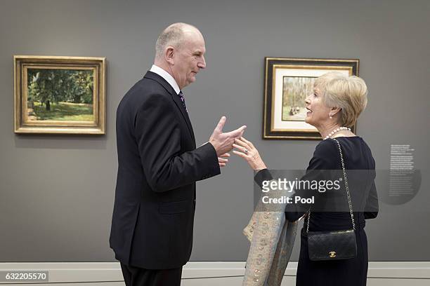 Friede Springer and entrepreneur and patron Dietmar Woidke attend the official opening of the Barberini Museum on January 20, 2017 in Potsdam,...