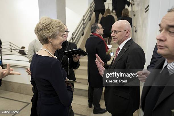 Friede Springer is hold back by a security guard as she wants to enter the official opening of the Barberini Museum on January 20, 2017 in Potsdam,...