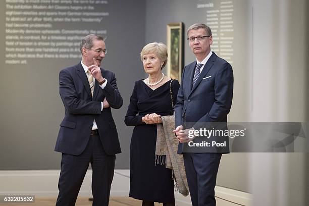 Matthias Platzeck, Friede Springer and Guenther Jauch attend the official opening of the Barberini Museum on January 20, 2017 in Potsdam, Germany....