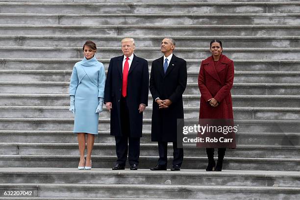 President Donald Trump and former president Barack Obama stand on the steps of the U.S. Capitol with First Lady Melania Trump and Michelle Obama on...