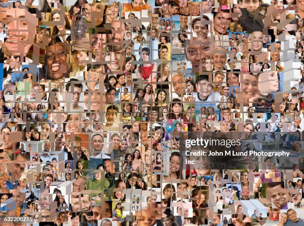 stockillustraties, clipart, cartoons en iconen met grid in montage of faces - child facebook
