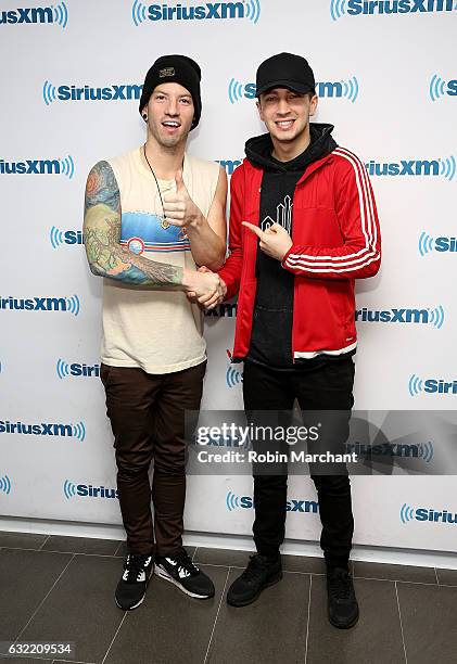 Musicians Josh Dun and Tyler Joesph of Twenty One Pilots visit at SiriusXM Studios on January 20, 2017 in New York City.