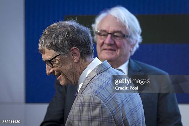 Bill Gates and Hasso Plattner attend the official opening of the Barberini Museum on January 20, 2017 in Potsdam, Germany. The Barberini, patronized...