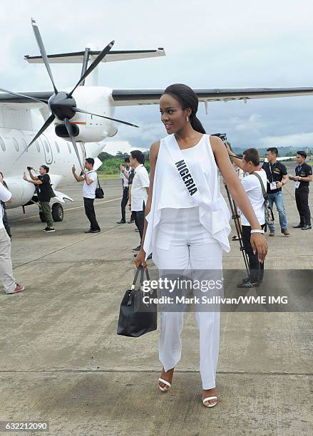 Miss Universe Nigeria, Unoaku Anyadike, arrives in Davao, Philippines for a tour and fashion show on January 19, 2017. The Miss Universe contestants...