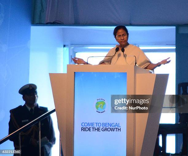 West Bengal chief minister Mamata Banerjee deliver her speech during the inauguration ceremony of the third edition of Bengal Global Business Summit...