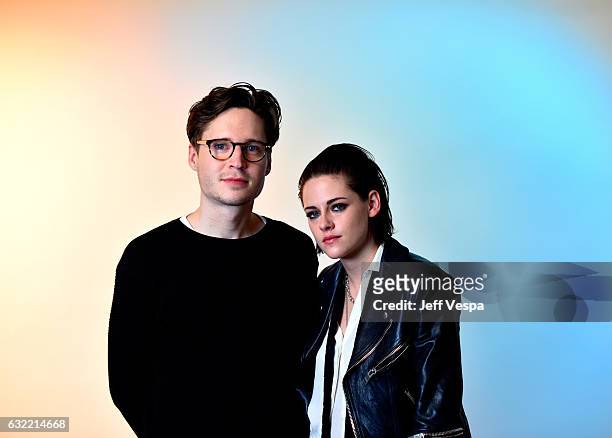 Actor Josh Kaye and writer/director Kristen Stewart from the short film "Come Swim" pose for a portrait in the WireImage Portrait Studio presented by...