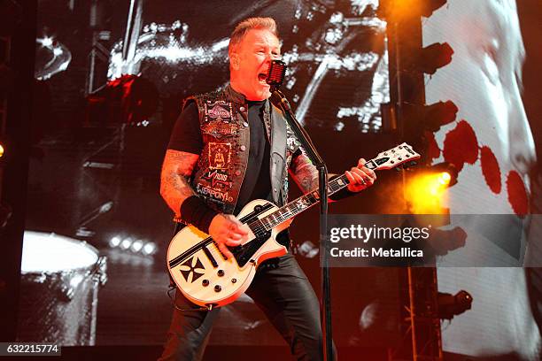 James Hetfield of Metallica performs at AsiaWorld-Expo on January 20, 2017 in Hong Kong, Hong Kong.