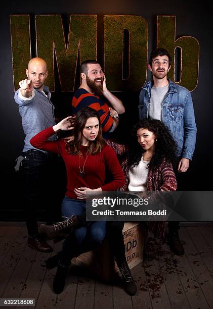 Filmmakers Benji Kleiman, Scott Yacyshyn, Stephen Cedars actresses Mary Nepi and Gabrielle Elyse of "Snatchers" attend The IMDb Studio featuring the...