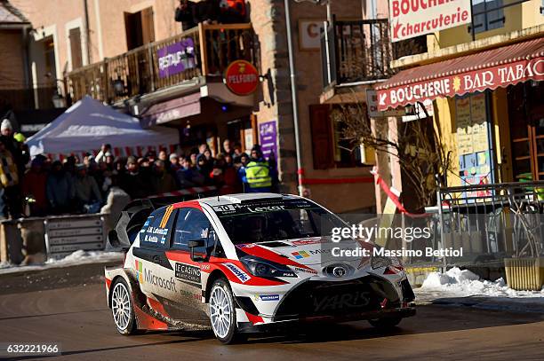 Jari Matti Latvala of Finland and Mikka Anttila of Finland compete in their Toyota Gazoo Racing WRT Toyota Yaris WRC during Day Two of the WRC...