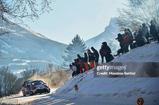 Jari Matti Latvala of Finland and Mikka Anttila of Finland compete in their Toyota Gazoo Racing WRT Toyota Yaris WRC during Day Two of the WRC...