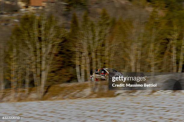 Jari Matti Latvala of Finland and Mikka Anttila of Finland compete in their Toyota Gazoo Racing WRT Toyota Yaris WRC during Day Two of the WRC...