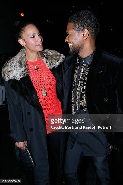 Singer Usher and his wife Grace Miguel attend the Berluti Menswear Fall/Winter 2017-2018 show as part of Paris Fashion Week on January 20, 2017 in...