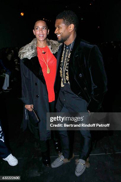 Singer Usher and his wife Grace Miguel attend the Berluti Menswear Fall/Winter 2017-2018 show as part of Paris Fashion Week on January 20, 2017 in...