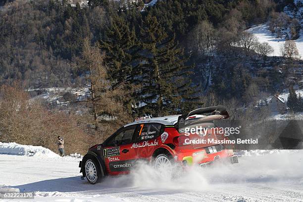 Kris Meeke of Great Britain and Paul Nagle of Ireland compete in their Citroen Total Abu Dhabi WRT Citroen C3 WRC during Day Two of the WRC...