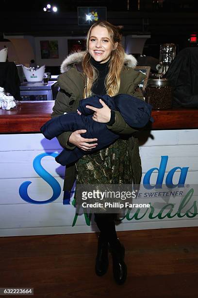 Teresa Palmer warms up at the SPLENDA® Naturals café on January 20th in Park City,Utah.