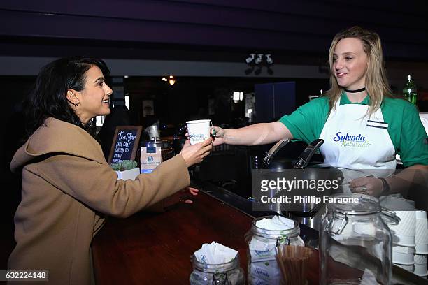 Emmanuelle Chriqui warms up with a sweet treat from SPLENDA® Naturals near the slopes in Park City on January 20th.