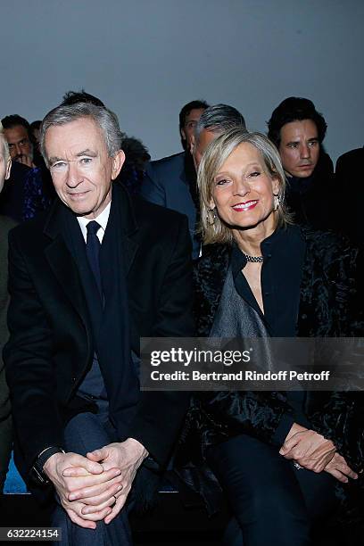 Owner of LVMH Luxury Group Bernard Arnault and his wife Helene Arnault attend the Berluti Menswear Fall/Winter 2017-2018 show as part of Paris...