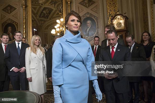 First lady Melania Trump, the wife of President Donald Trump, leaves the President's Room of the Senate, at the Capitol in Washington, January 20...