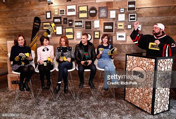 Actors Molly Shannon, Kate Micucci, Aubrey Plaza, Dave Franco and Alison Brie of "The Little Hours" speak with Kevin Smith at The IMDb Studio...