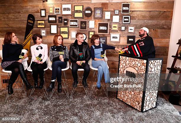 Actors Molly Shannon, Kate Micucci, Aubrey Plaza, Dave Franco and Alison Brie of "The Little Hours" speak with Kevin Smith at The IMDb Studio...