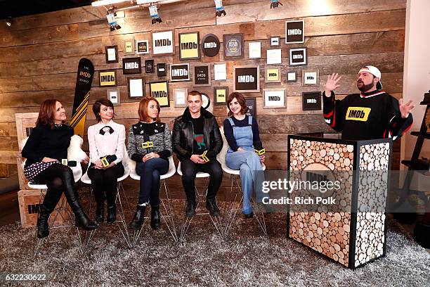 Actors Molly Shannon, Kate Micucci, Aubrey Plaza, Dave Franco and Alison Brie of "The Little Hours" speak with Kevin Smith at The IMDb Studio...