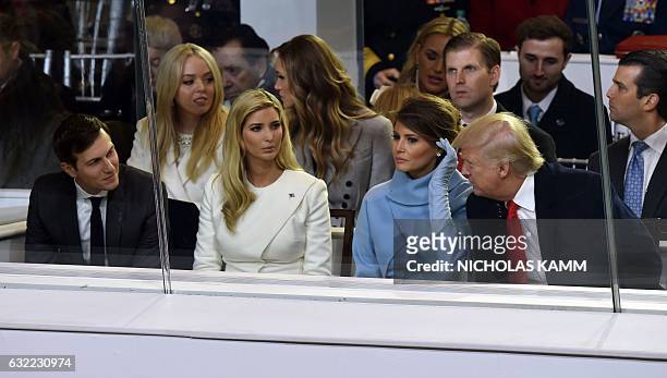 President Donald Trump is joined by US First Lady Melania Trump , his daughter Ivanka Trump and her husband Jared Kushner during the presidential...