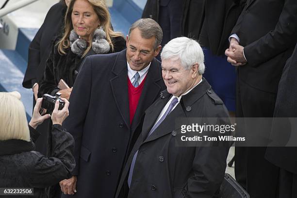 Former Speakers of the House Newt Gingrich, R-Ga., right, John Boehner, R-Ohio, and their wives Callista Gingrich, left, and Debbie Boehner, wait for...