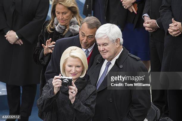 Former Speakers of the House Newt Gingrich, R-Ga., right, John Boehner, R-Ohio, and their wives Callista Gingrich, bottom, and Debbie Boehner wait...