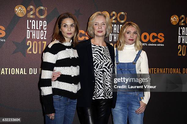Actress Barbara Schulz, Marie-Christine Adam and Anne Marivin attend the "Alibi.com" photocall during the 20th l'Alpe d'Huez International Comedy...