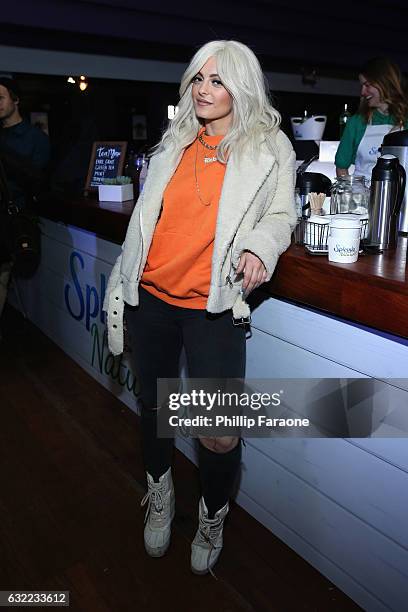 Singer Bebe Rexha warms up at the SPLENDA® Naturals café on January 20th in Park City,Utah.