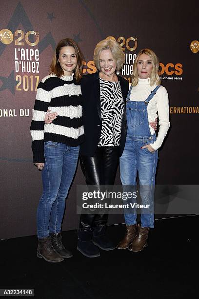 Actress Barbara Schulz, Marie-Christine Adam and Anne Marivin attend the "Alibi.com" photocall during the 20th l'Alpe d'Huez International Comedy...