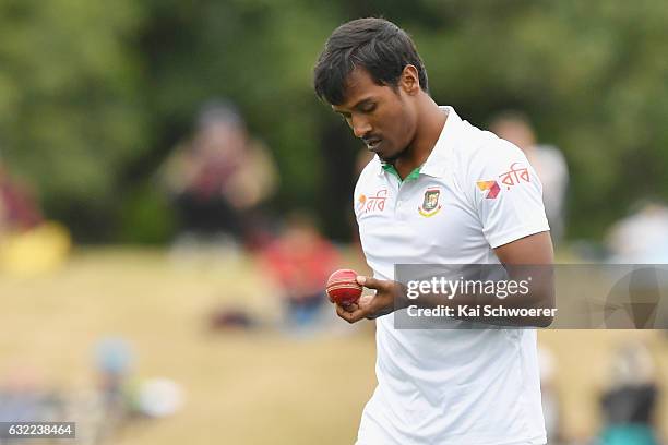 Rubel Hossain of Bangladesh looks on during day two of the Second Test match between New Zealand and Bangladesh at Hagley Oval on January 21, 2017 in...